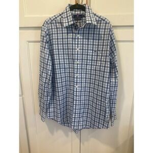 Vineyard Vines Slim Fit Button Shirt Blue Plaid Whale Logo Men Medium  Casual